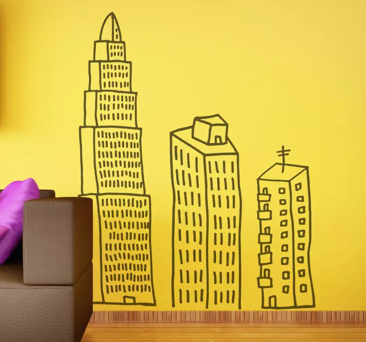 3つの建物ラインウォールステッカー - TENSTICKERS