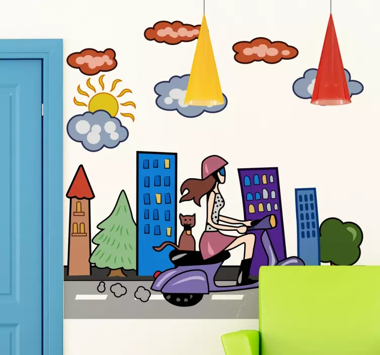 スクーターの都会の女の子のステッカー - TENSTICKERS