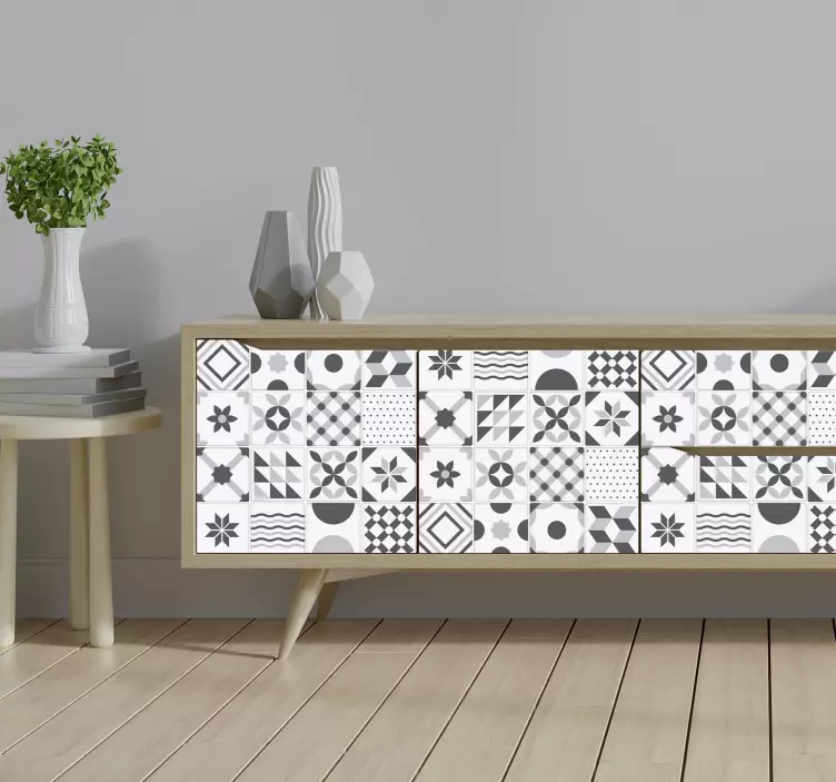 ヴィンテージブルータイル家具ステッカー - TENSTICKERS