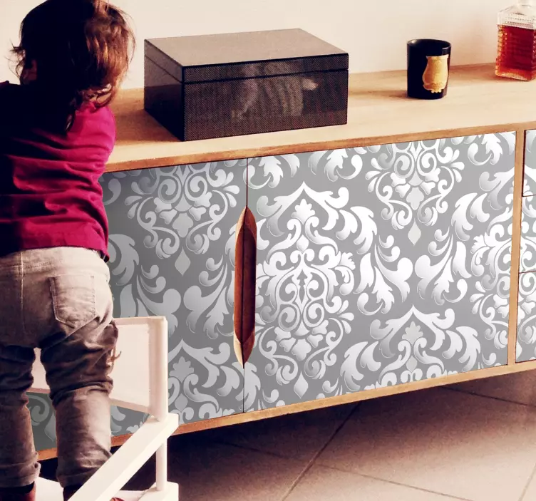 ヴィンテージグレー花柄家具ステッカー - TENSTICKERS