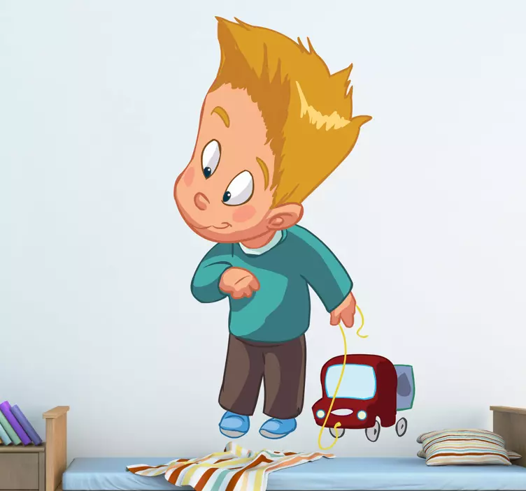 動物 シール おもちゃを引っ張る遊び好きな男の子 - TENSTICKERS