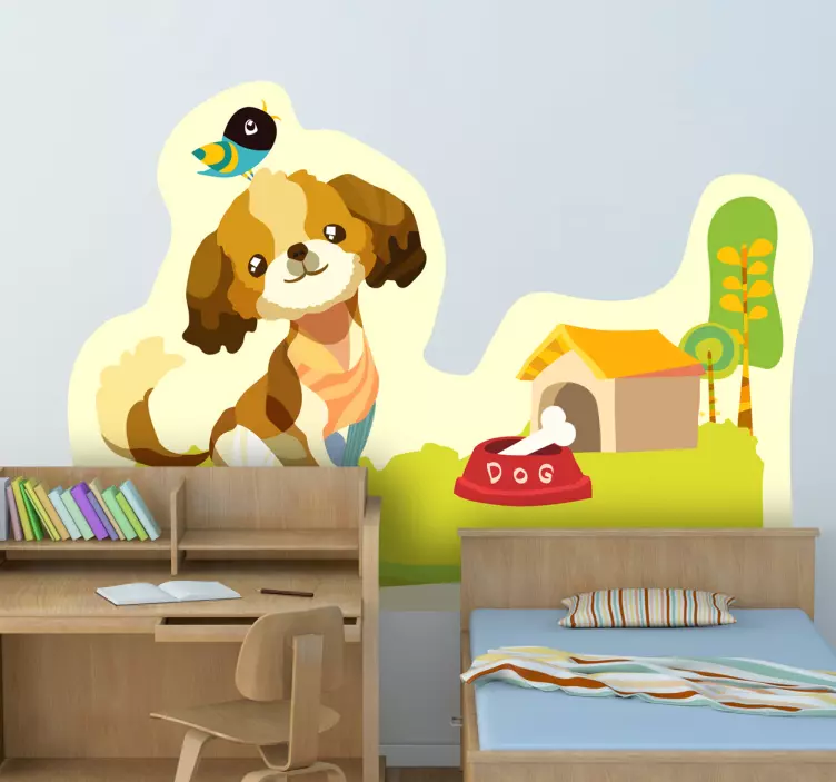 動物 シール 遊び心のある子犬のシーン - TENSTICKERS