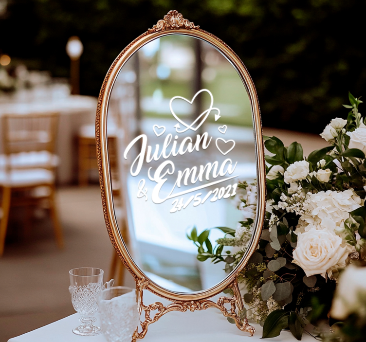 結婚式の心の名前と日付のステッカー - TENSTICKERS