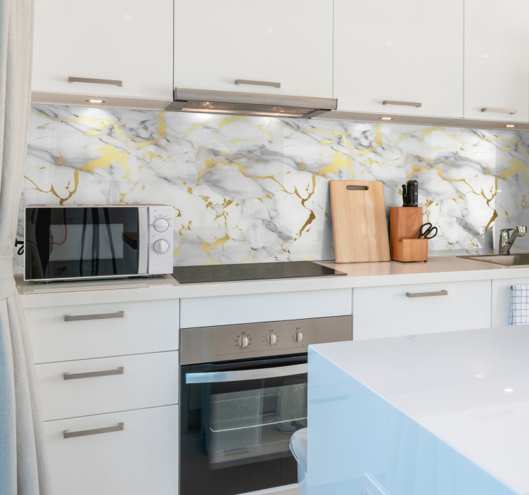 テキスト壁のステッカー 白い大理石に金色の脈が入った - TENSTICKERS