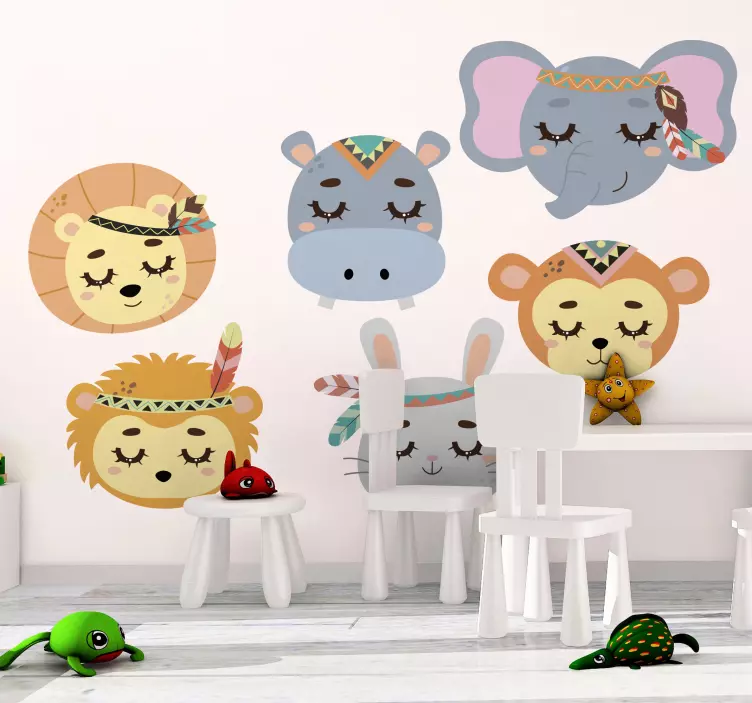 黄色と灰色のジャングルの北欧の動物のデカール - TENSTICKERS