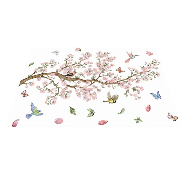 花と植物の壁画 鳥と桜の風景 - TENSTICKERS