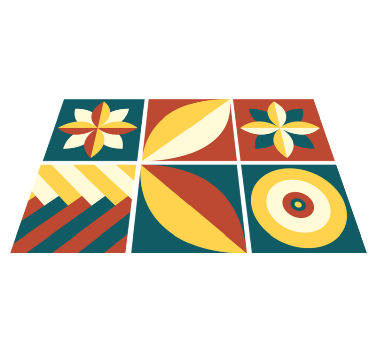 幾何学的なビニールマット緑とオレンジのパターンタイル - TENSTICKERS