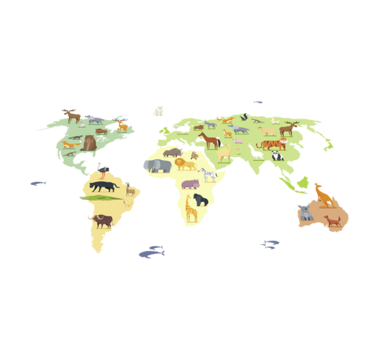 寝室 ビニールマット 大陸の色とりどりの動物たち - TENSTICKERS