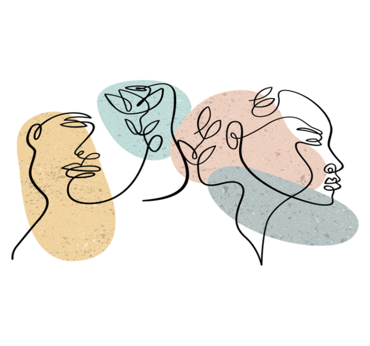 寝室 ビニールマット 女性の顔のラインアート - TENSTICKERS