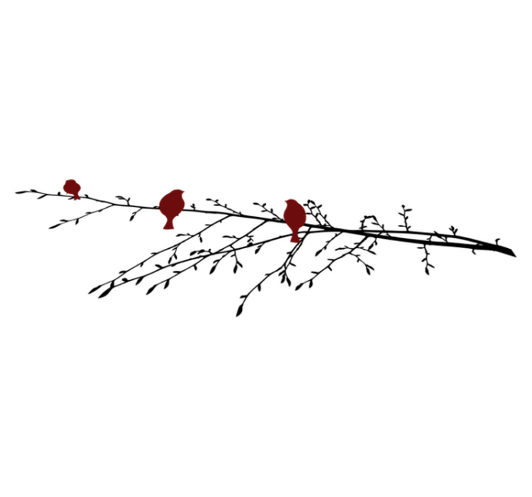 寝室 ビニールマット 枝に止まる赤い鳥 - TENSTICKERS