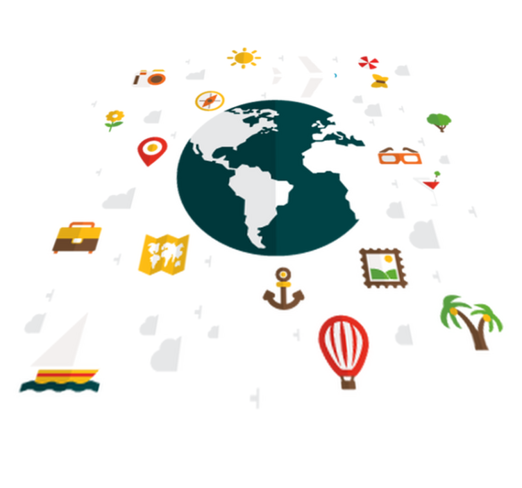 寝室 ビニールマット 旅する世界 - TENSTICKERS