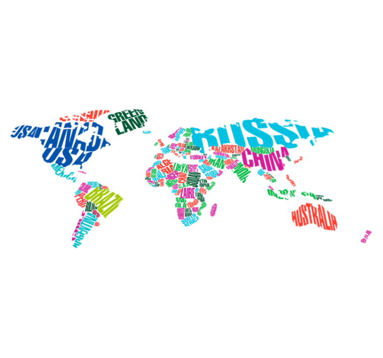 世界地図 ビニールマット カラフルな国名 - TENSTICKERS