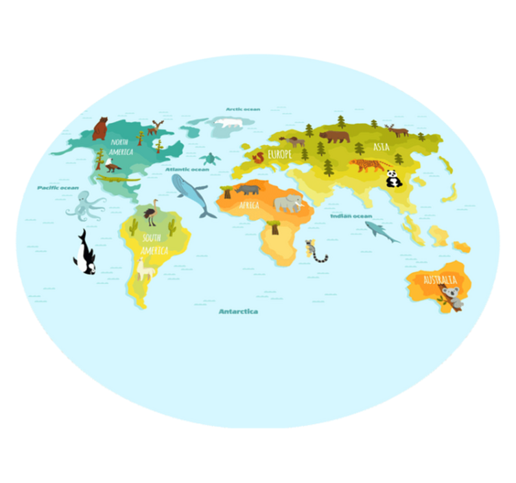 世界地図 ビニールマット 動物イラストマップ - TENSTICKERS