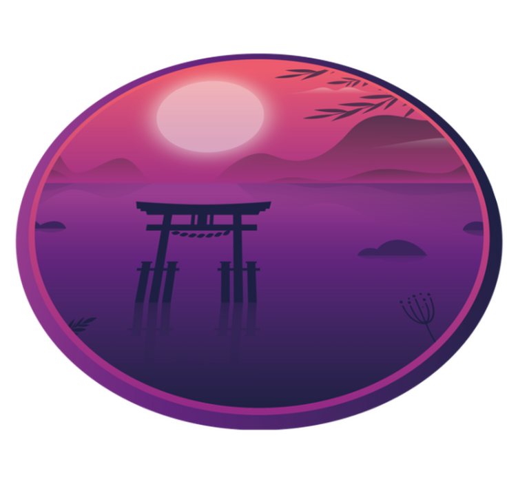 円形 ビニールマット 穏やかな夕焼けの風景 - TENSTICKERS