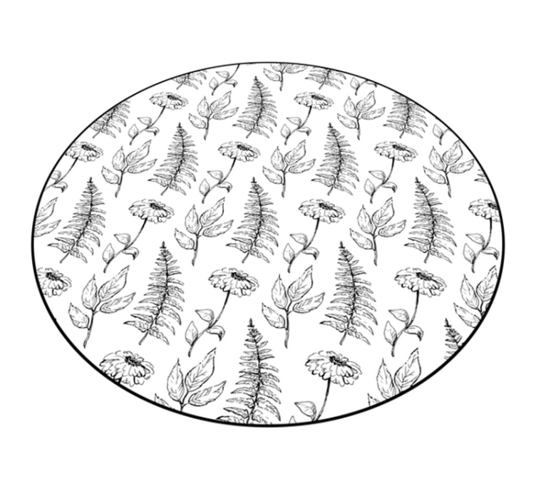 円形 ビニールマット 花柄ブラックアウトライン - TENSTICKERS