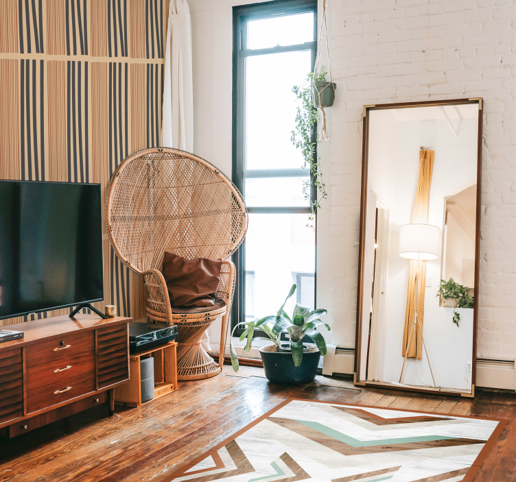 寝室 ビニールマット チェブロンウッドテクスチャー - TENSTICKERS