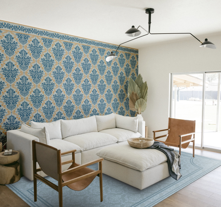 ダイニングルーム ビニールマット ソフトブルーバロック - TENSTICKERS