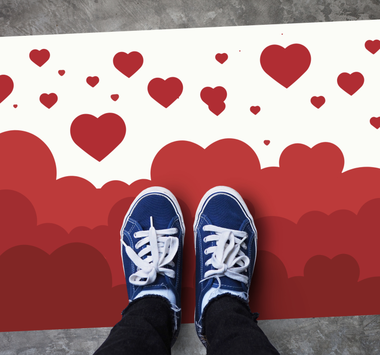 寝室 ビニールマット 赤いハートの雲模様 - TENSTICKERS