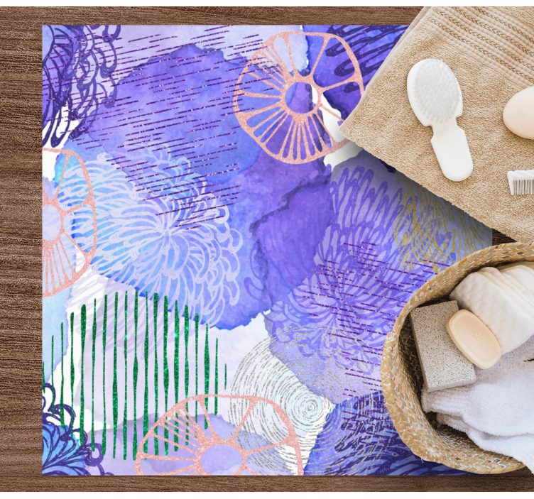 バスルームに1枚ビニールカーペット 花柄渦巻きパターン - TENSTICKERS