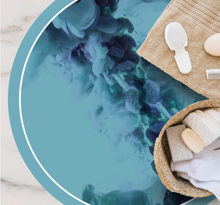 バスルームに1枚ビニールカーペット流れるティールの波 - TENSTICKERS