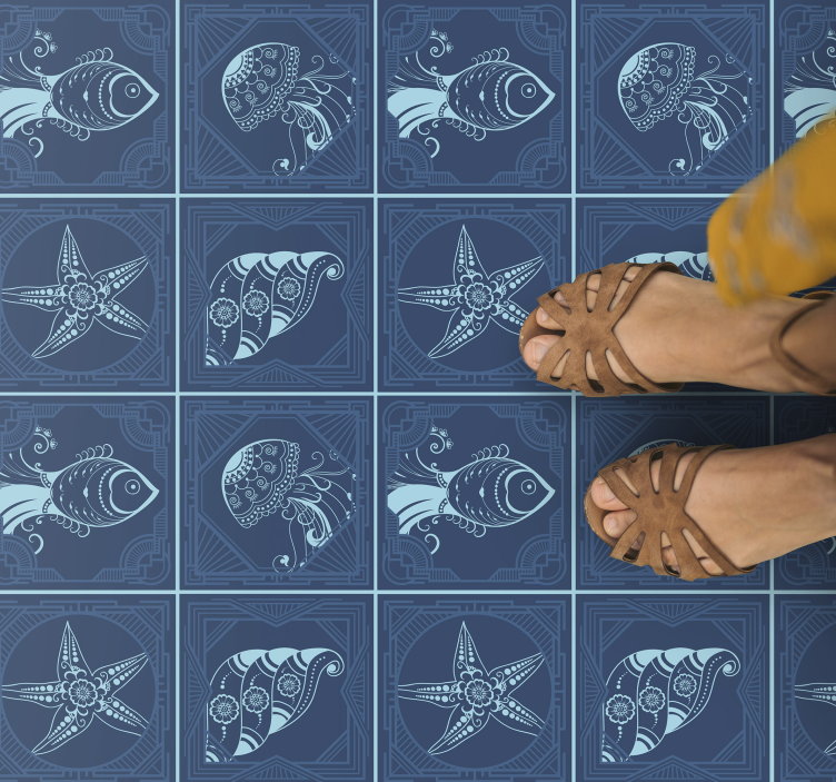 バスルームに1枚ビニールカーペット海の生き物デザイン - TENSTICKERS