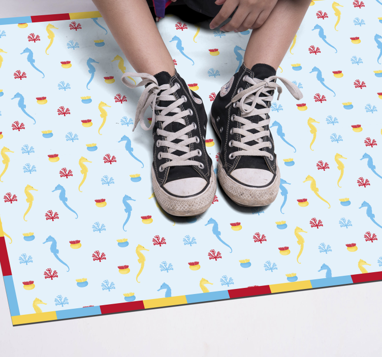 バスルームに1枚ビニールカーペットシーホースブルーデザイン - TENSTICKERS