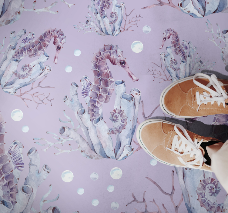 バスルームに1枚ビニールカーペットタツノオトシゴとサンゴのデザイン - TENSTICKERS