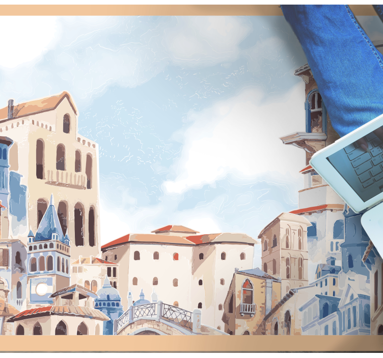 寝室 ビニールマット 海沿いの都市景観 - TENSTICKERS