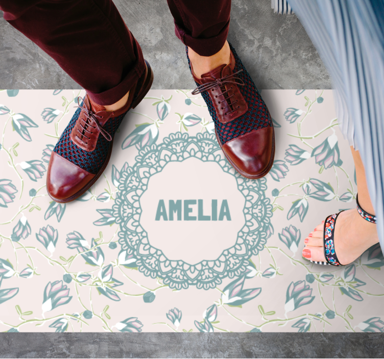 寝室 ビニールマット 名前入り花柄デザイン - TENSTICKERS