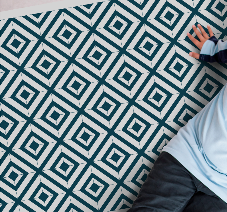 青と灰色の対角線タイルカーペット - TENSTICKERS