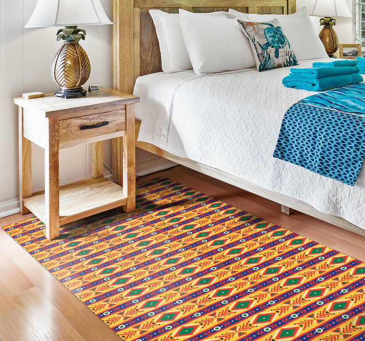 青、緑、黄色の部族アフリカ民族の敷物 - TENSTICKERS