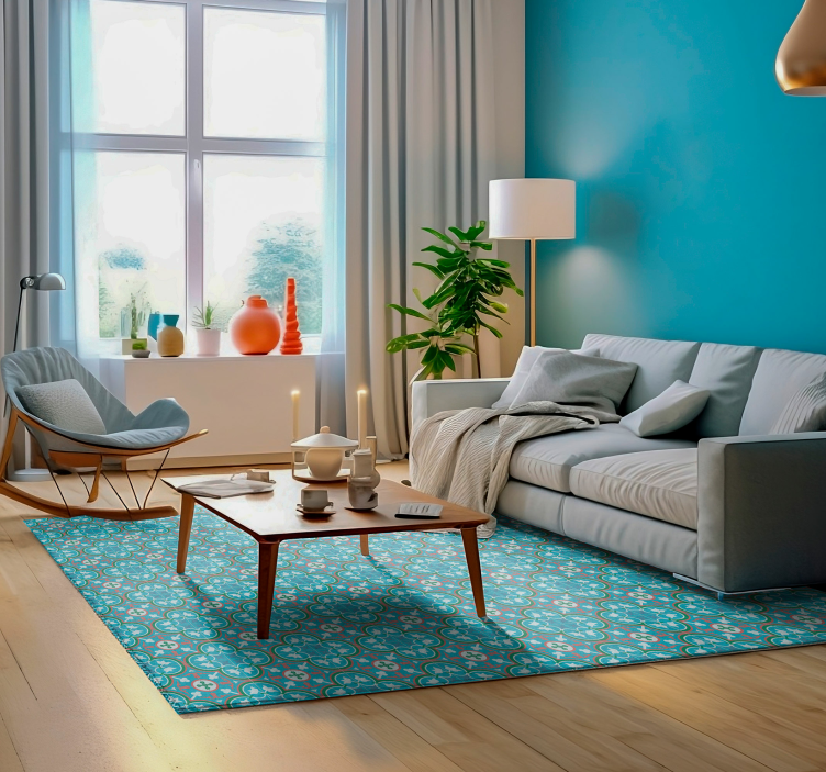 ビンテージ ビニールマット 青い油圧タイル - TENSTICKERS