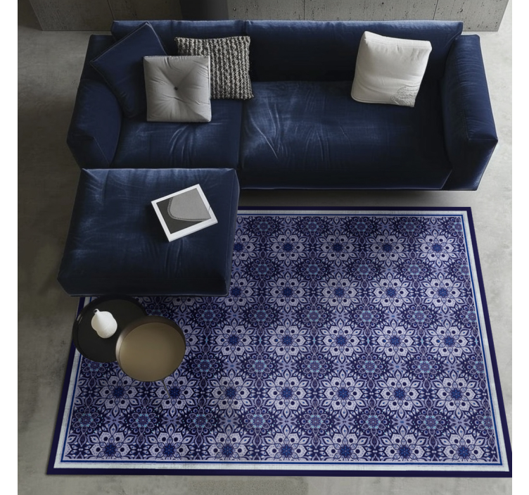 青 ビニールマット ヴィンテージの花柄デザイン - TENSTICKERS