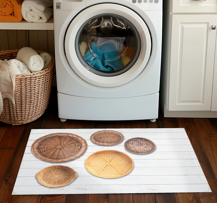 グレービニールマット 籐のバスケット 木の質感 - TENSTICKERS