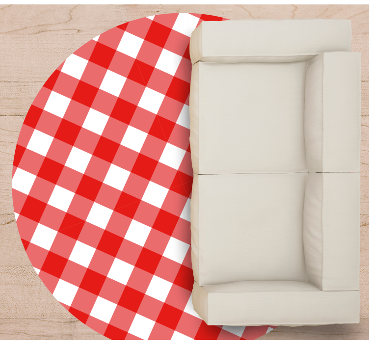 円形 ビニールマット 赤いチェック柄 - TENSTICKERS
