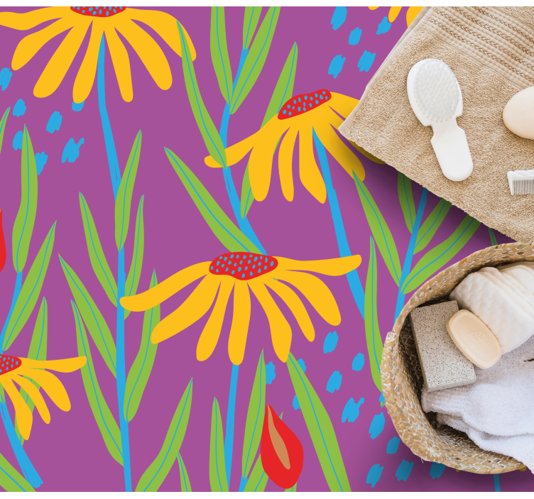 カラフルなデイジーの花silouhetteフローラルラグ - TENSTICKERS