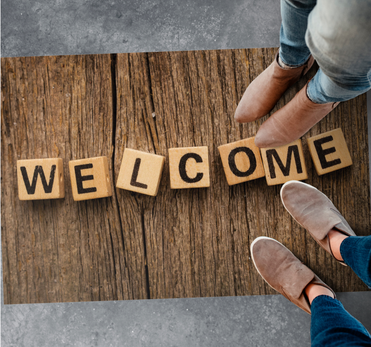 フレーズ ビニールマット 木製アルファベット歓迎 - TENSTICKERS