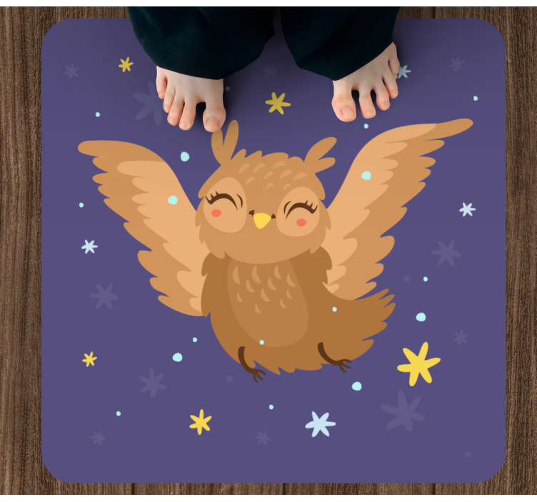 夜のかわいいフクロウイラスト寝室の敷物 - TENSTICKERS