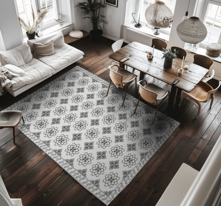 ダイニングルーム ビニールマット 花柄のヴィンテージデザイン - TENSTICKERS