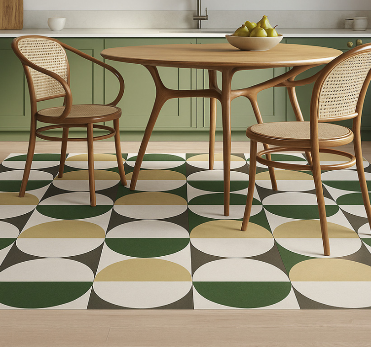 ダイニングルーム ビニールマット ミッドセンチュリーの円形パターン - TENSTICKERS