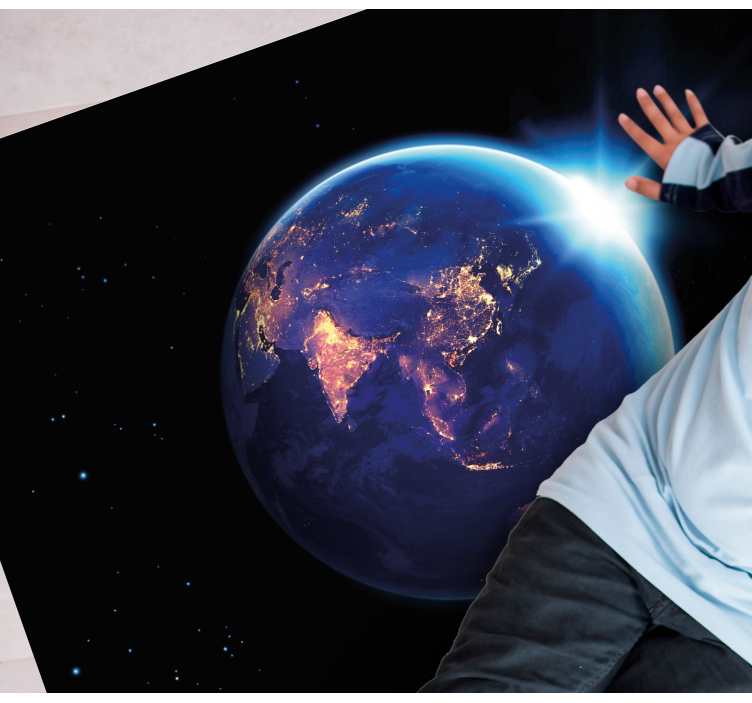 青い光に囲まれた地球のリビング ルームの敷物 - TENSTICKERS