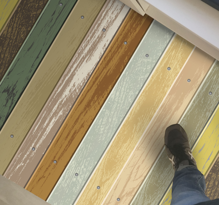 色あせたカラフルな木製の廊下のランナー - TENSTICKERS