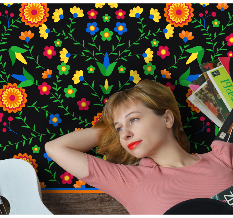 花と植物の壁画 鮮やかな色のモチーフ - TENSTICKERS