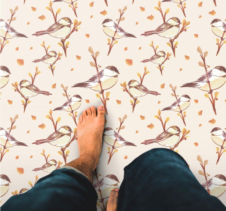 花と植物の壁画 魅惑の鳥のモチーフ - TENSTICKERS