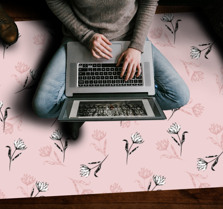 花と植物の壁画 花柄のピンクの背景 - TENSTICKERS