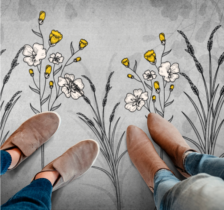 花と植物の壁画 花のスケッチの詳細 - TENSTICKERS