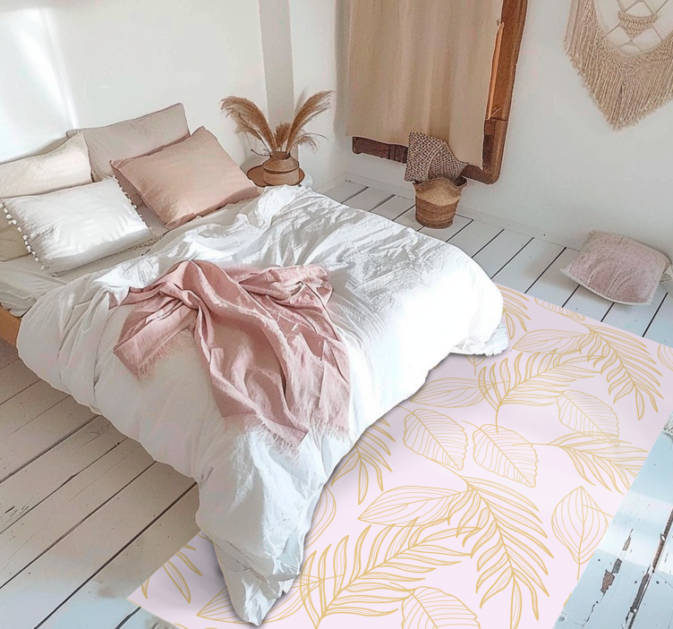 花と植物の壁画 金色の葉模様のオーバーレイ - TENSTICKERS