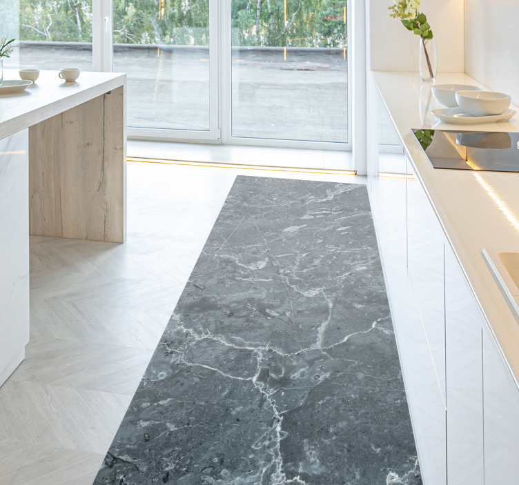 灰色の大理石のキッチンビニールラグ - TENSTICKERS