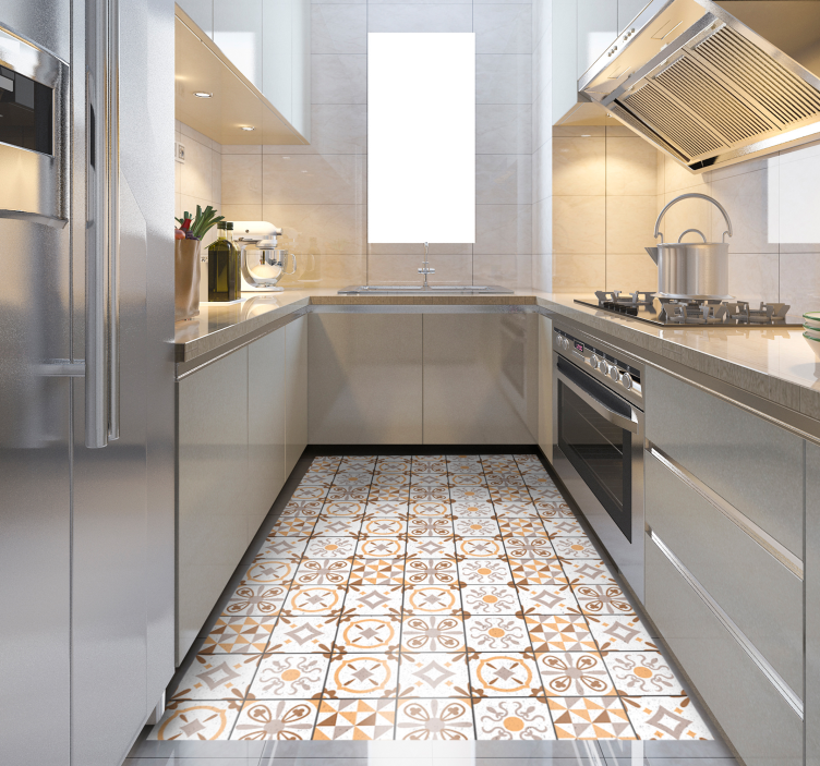 キッチンビニールラグ茶色の正方形のタイルカーペット - TENSTICKERS