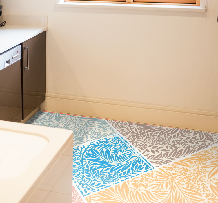 キッチン マット ビニール フラワーパッチワークデザイン - TENSTICKERS